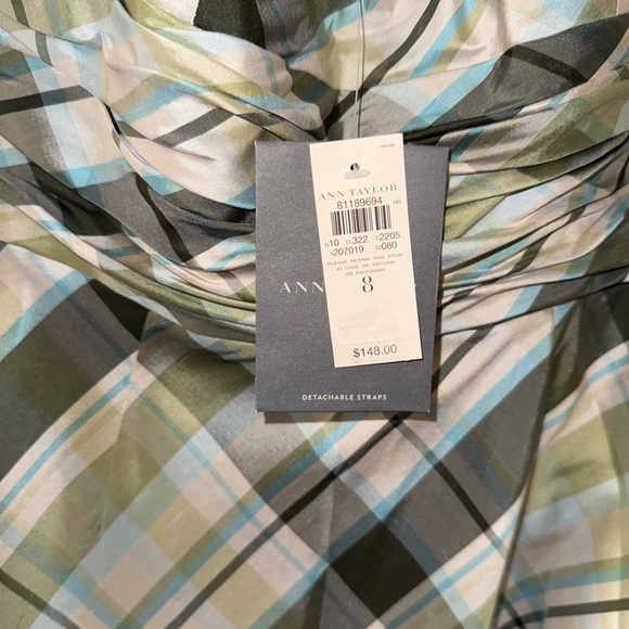 Y2K Ann Taylor Strapless Dress in Green and Cream Plaid - Picture 10 of 10